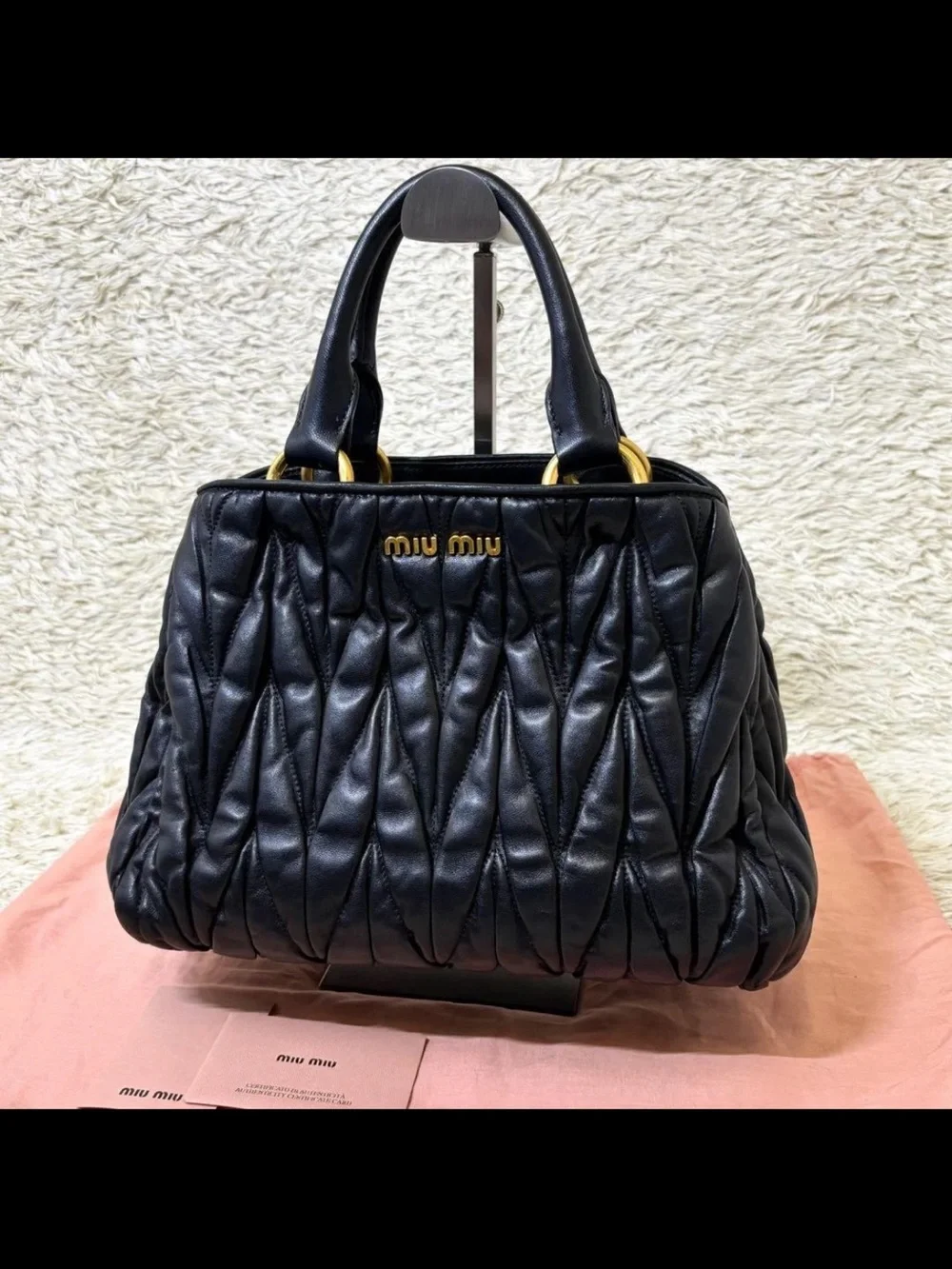 Miu Miu Black Quilted Leather Satchel with Gold Hardware